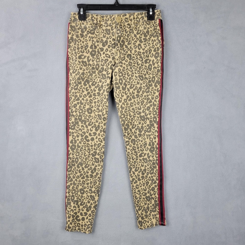 Sanctuary Pants Womens 24 Tan Leopard Print Side Stripe Skinny‎ Stretch Jeans